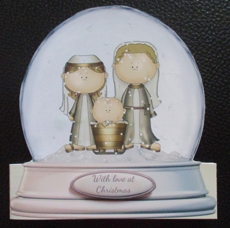SNOW GLOBE HOLY FAMILY QUICK CHRISTMAS CARD by Davina Rundle