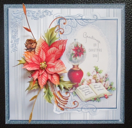 Poinsettia lamp 7x7 card with decoupage by Davina Rundle