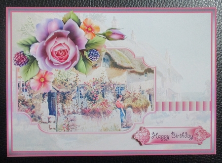 Summer rose A5 card with decoupage and sentiment tags by Davina Rundle