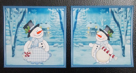 snowmen winterwonderland 5.5x5.5 toppers with one layer and sentiment tags by Davina Rundle
