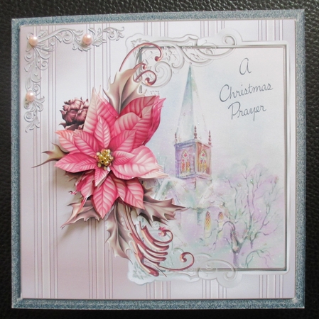 A Christmas prayer 7x7 card with decoupage and sentiment tags by Davina Rundle