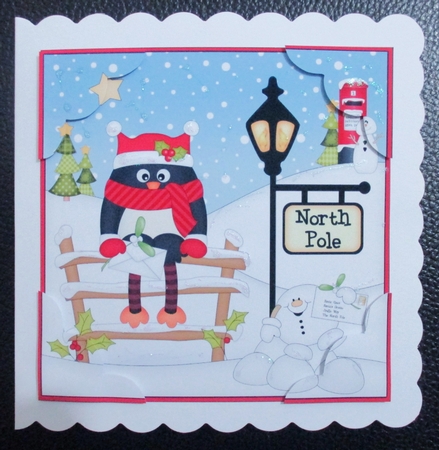 8 x 8 Christmas at the North Pole Pip Penguin posts a letter to Santa Scalloped Corner Topper   by Davina Rundle