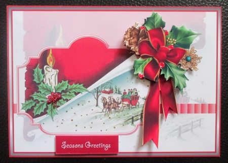 Christmas candle and holly A5 card with decoupage by Davina Rundle
