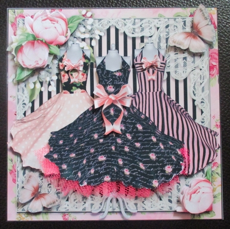 The Beautiful Pink And Black Dresses Card Front Kit by Davina Rundle