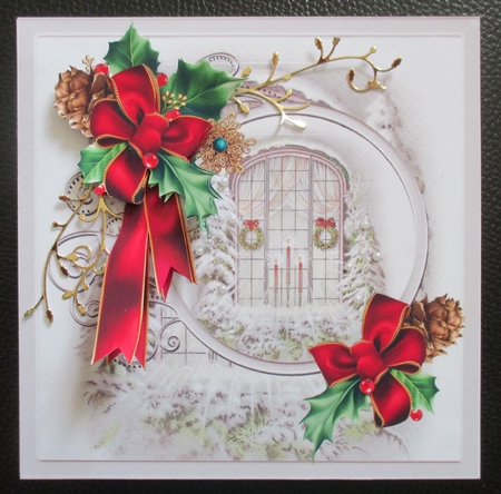Christmas window 7x7 card with decoupage by Davina Rundle