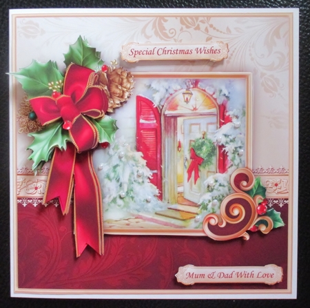 HOLLY RIBBON & CHRISTMAS DOORWAY 7.8 Decoupage Mini Kit by Davina Rundle