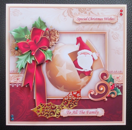 CHRISTMAS HOLLY RIBBON Santa Bauble 7.8 Decoupage Mini Kit by Davina Rundle