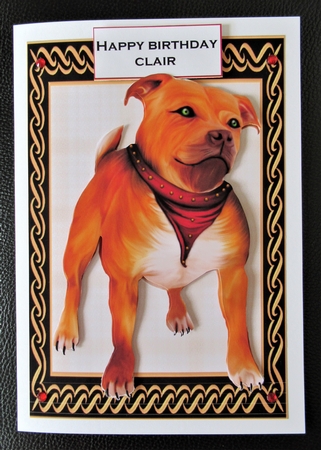 A4 Framed Staffie by Davina Rundle