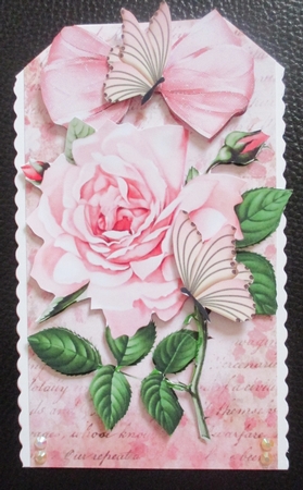pink roses with organza bow on a tag by Davina Rundle
