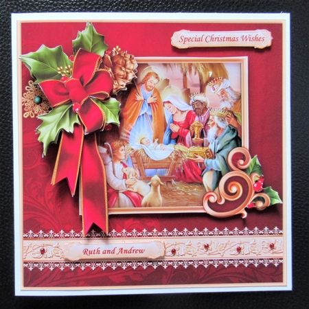 CHRISTMAS HOLLY RIBBON Nativity 7.8 Decoupage Mini Kit by Davina Rundle