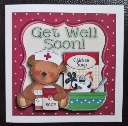 Nurse Bear with Chicken Soup Get Well Soon Topper by Davina Rundle