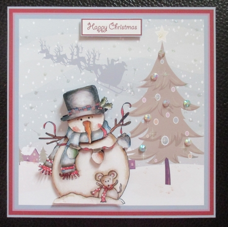 Snowman and Christmas tree lights 7x7 card by Davina Rundle