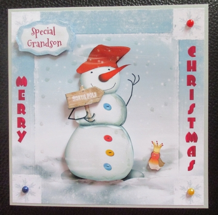 Christmas card with Snowman going to North Pole by Davina Rundle