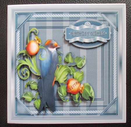 Grey Bird with Foliage 8in x 8in Decoupage Mini Kit by Davina Rundle