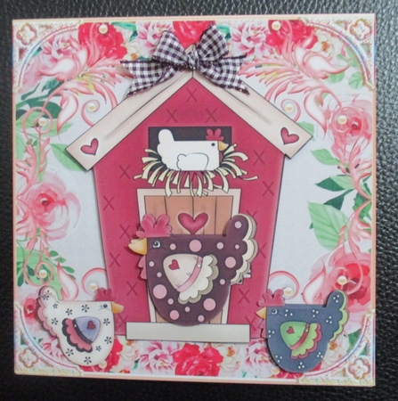 Floral chickens card front by Davina Rundle