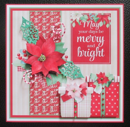 Poinsettias and gifts 7x7 card with decoupage by Davina Rundle