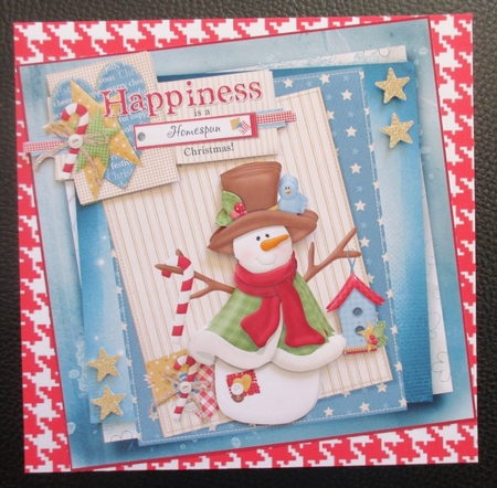 Snowman and sugar cane 7x7 card with decoupage by Davina Rundle