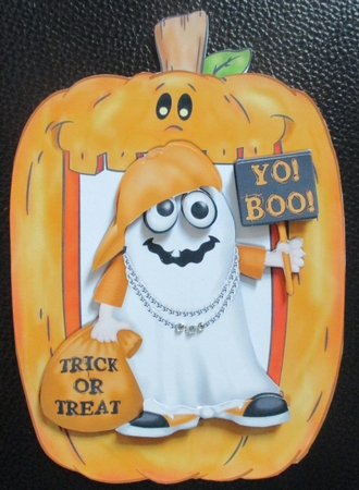 Yo! Boo, Halloween Rapper Ghost in pumkin frame A5 by Davina Rundle