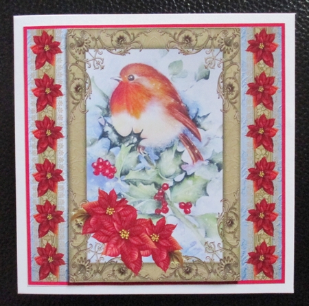 Vintage Robin with Holly & Poinsettias by Davina Rundle