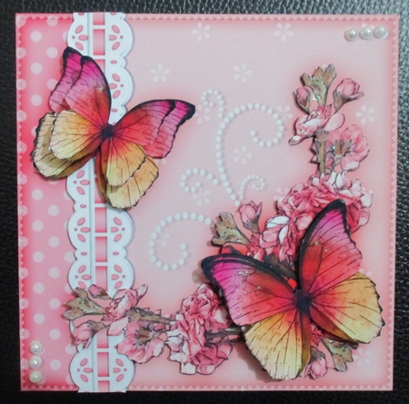 6x6 A Touch of Elegance Flowers and Butterflies quick card front with 3D decoupage by Davina Rundle