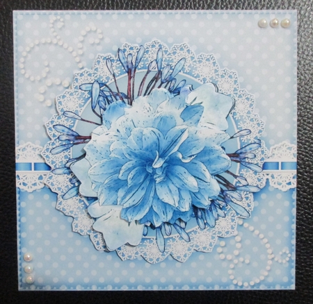 6x6 A Touch of Elegance Flowers Lace and Pearls quick card front with 3D decoupage by Davina Rundle