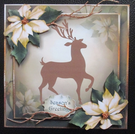 Vintage Cream Poinsettias With Reindeer by Davina Rundle