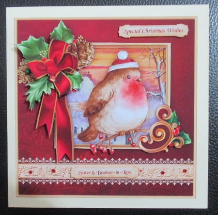 CHRISTMAS HOLLY RIBBON & Robin 7.8 Decoupage Mini Kit by Davina Rundle