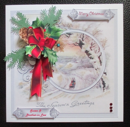 Christmas travel 7x7 card with decoupage by Davina Rundle