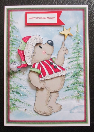Christmas Star Bear Card Front & Decoupage by Davina Rundle