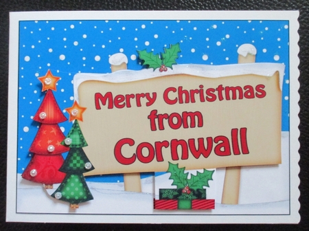 5x7 Merry Christmas from CORNWALL Signpost Easicut decoupage by Davina Rundle