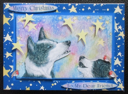 Border Collie dogs singing, decoupage topper by Davina Rundle