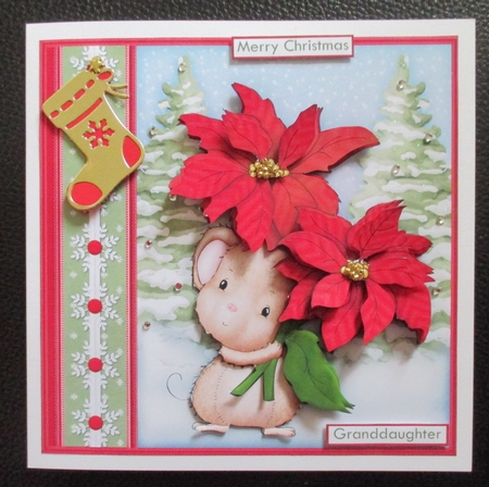 POINSETTIA MOUSE Christmas 7.5 Decoupage & Insert Mini Kit by Davina Rundle