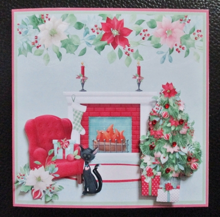 Black cat by the fireside Christmas card topper by Davina Rundle
