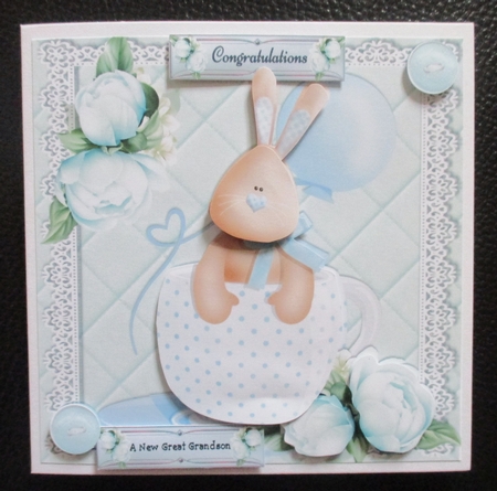 Gorgeous Tea Cup Bunny Blue 7x7 by Davina Rundle