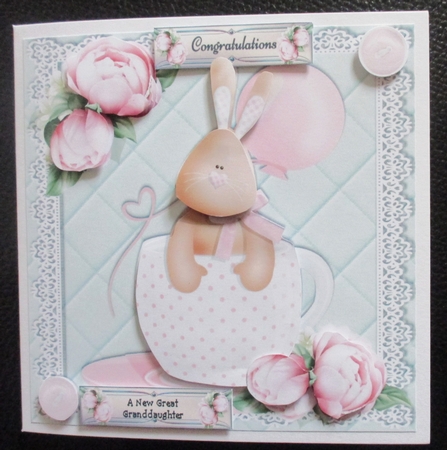 Adorable Tea Cup Bunny Pink 7x7 by Davina Rundle