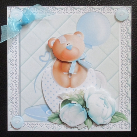 Cute Tea Cup Teddy Bear Blue 7x7 by Davina Rundle