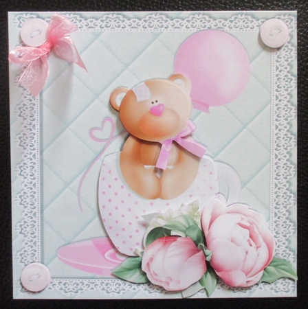 Adorable Tea Cup Bear Pink 7x7 by Davina Rundle
