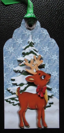 cute little deer with christmas tree on snow tag by Davina Rundle