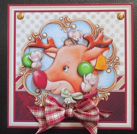 RED NOSE MOUSEDEER 8x8 Christmas Decoupage & Insert Mini Kit by Davina Rundle