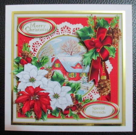 8x8 Snowy cottage scene with poinsettias 2 mini kit by Davina Rundle
