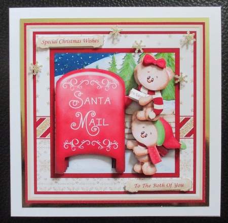 BEARS AT THE CHRISTMAS POSTBOX 8x8 Decoupage & Insert Mini Kit by Davina Rundle