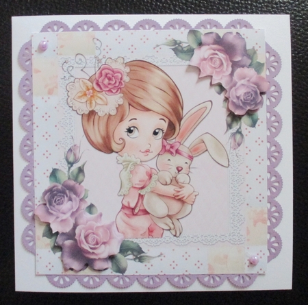 Pretty Girl With Bunny 8x8 by Davina Rundle