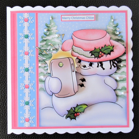 SELFIE SNOWMAN Pink 7.5 Christmas Decoupage & Insert Mini Kit by Davina Rundle