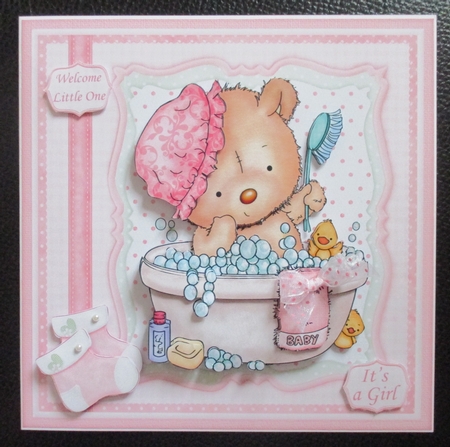 BATH TIME BABY GIRL 8x8 Decoupage & Insert Mini Kit by Davina Rundle