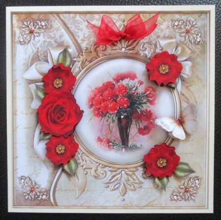 Vintage Roses & Carnations with Butterfly Card Mini Kit by Davina Rundle