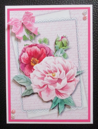 Beautiful Pink Roses on a script mat  by Davina Rundle