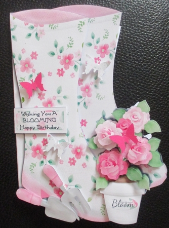 Wishing You A BLOOMING Happy Birthday Wellies Shaped Card by Davina Rundle