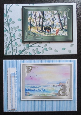 2 A5 card toppers. New Forest Ponies and Seascape. suitable for mens / male cards by Davina Rundle