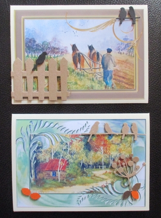 2 A5 card toppers. Ploughing the field and Cabin in the Woods. suitable for mens / male cards by Davina Rundle
