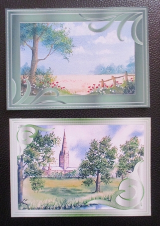2 A5 card toppers. Poppies in the cornfield and Salisbury Cathedral. suitable for mens / male cards by Davina Rundle